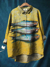 Fashion Simple Colorful Fish Print Cotton And Linen Shirt